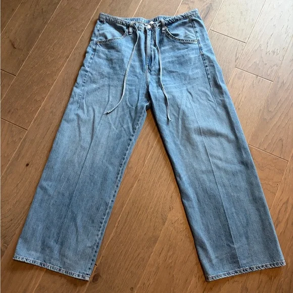 Zara Light Blue Wide-Leg Jeans with Drawstring Waist - Picture 1 of 6